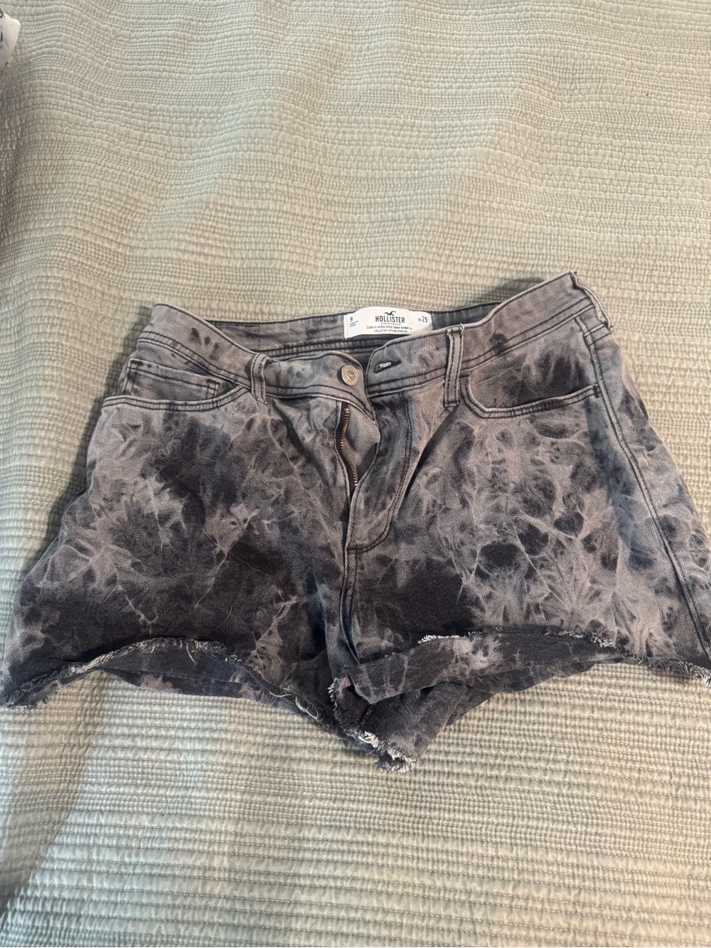 Hollister Black and Gray Tie-Dye Denim Cutoff Shorts